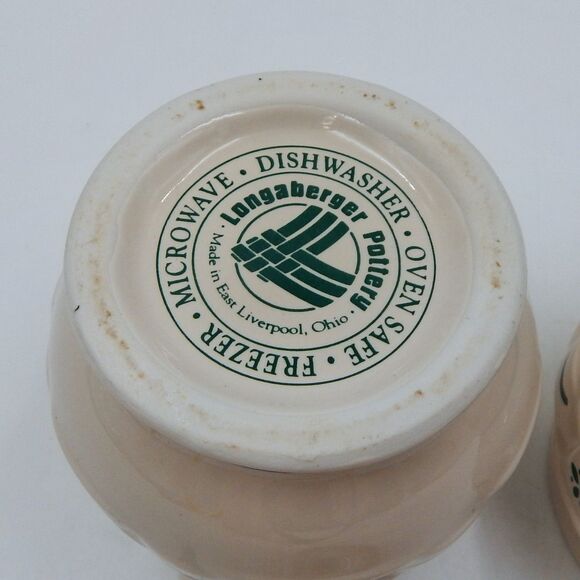 Longaberger Pottery Woven Traditions Heritage Green Sugar Bowl & Creamer Set USA - Picture 10 of 10